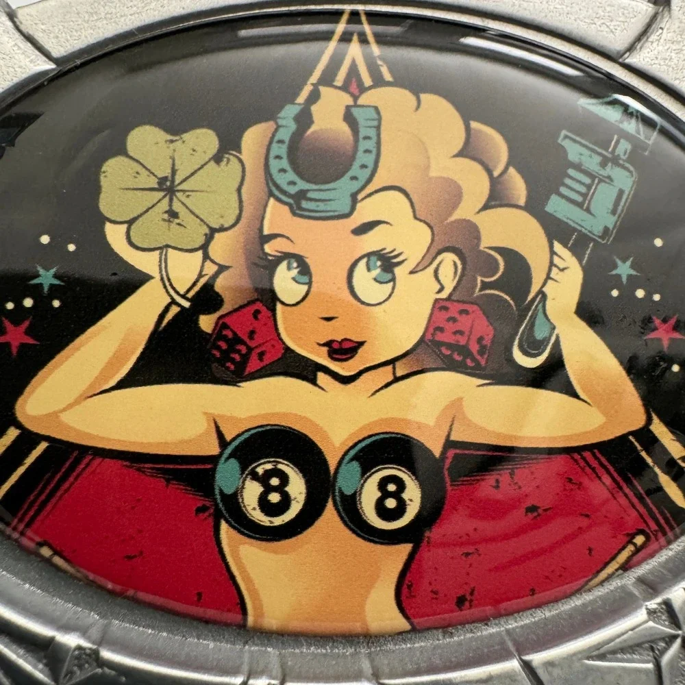 D. Vicente Pin Up Girl Lucky Horseshoe Dice 8 Ball Belt‎ Buckle Made in Mexico